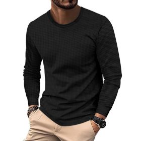 Round Neck Waffle Casual Top For Men (Option: Black-S)
