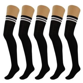 5 Pairs Over Knee Thigh High Cotton Socks for Women Warm Boot Leg (Color: Black, Shoe Size: 5-10)