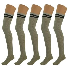 5 Pairs Over Knee Thigh High Cotton Socks for Women Warm Boot Leg (Color: Khaki, Shoe Size: 5-10)