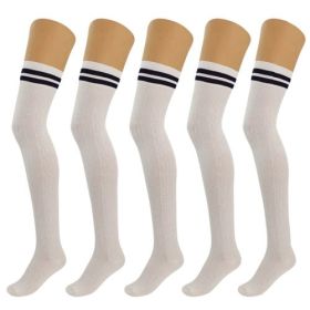 5 Pairs Over Knee Thigh High Cotton Socks for Women Warm Boot Leg (Color: Ecru, Shoe Size: 5-10)