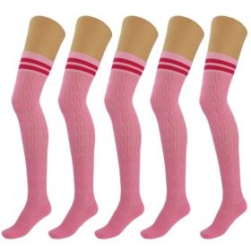 5 Pairs Over Knee Thigh High Cotton Socks for Women Warm Boot Leg (Color: Pink, Shoe Size: 5-10)