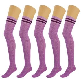 5 Pairs Over Knee Thigh High Cotton Socks for Women Warm Boot Leg (Color: Lilac, Shoe Size: 5-10)