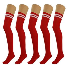 5 Pairs Over Knee Thigh High Cotton Socks for Women Warm Boot Leg (Color: Red, Shoe Size: 5-10)