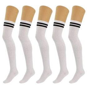5 Pairs Over Knee Thigh High Cotton Socks for Women Warm Boot Leg (Color: White, Shoe Size: 5-10)