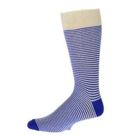 Combed Cotton Crew Socks for Men Pin-Stripes Lightweight Dressy Sock (Color: White with Blue stripe)