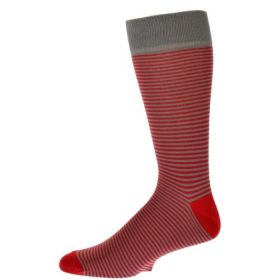 Combed Cotton Crew Socks for Men Pin-Stripes Lightweight Dressy Sock (Color: Grey with Red Stripe)