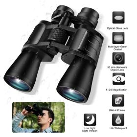 Portable Zoom Binoculars with FMC Lens Low Light Night Vision for Bird Watching Hunting Sports (Option: Black)