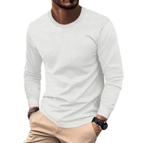 Round Neck Waffle Casual Top For Men (Option: White-M)