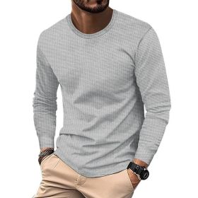 Round Neck Waffle Casual Top For Men (Option: Light Gray-XXXL)