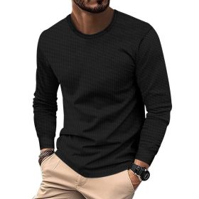 Round Neck Waffle Casual Top For Men (Option: Black-XXXL)