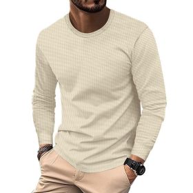 Round Neck Waffle Casual Top For Men (Option: Khaki-XXXL)